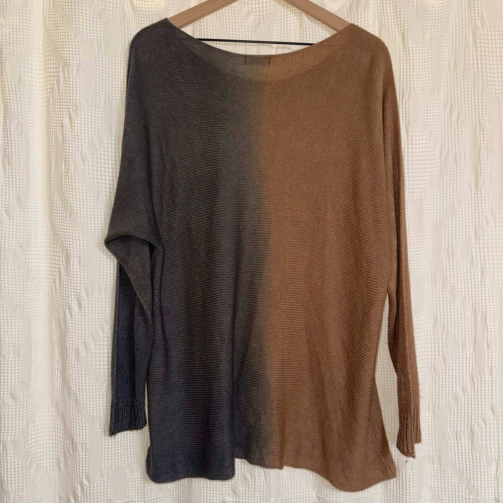 M Made in Italy Oversized Knit Sweater Brown Grey Split Ombre Tunic Large Slouch